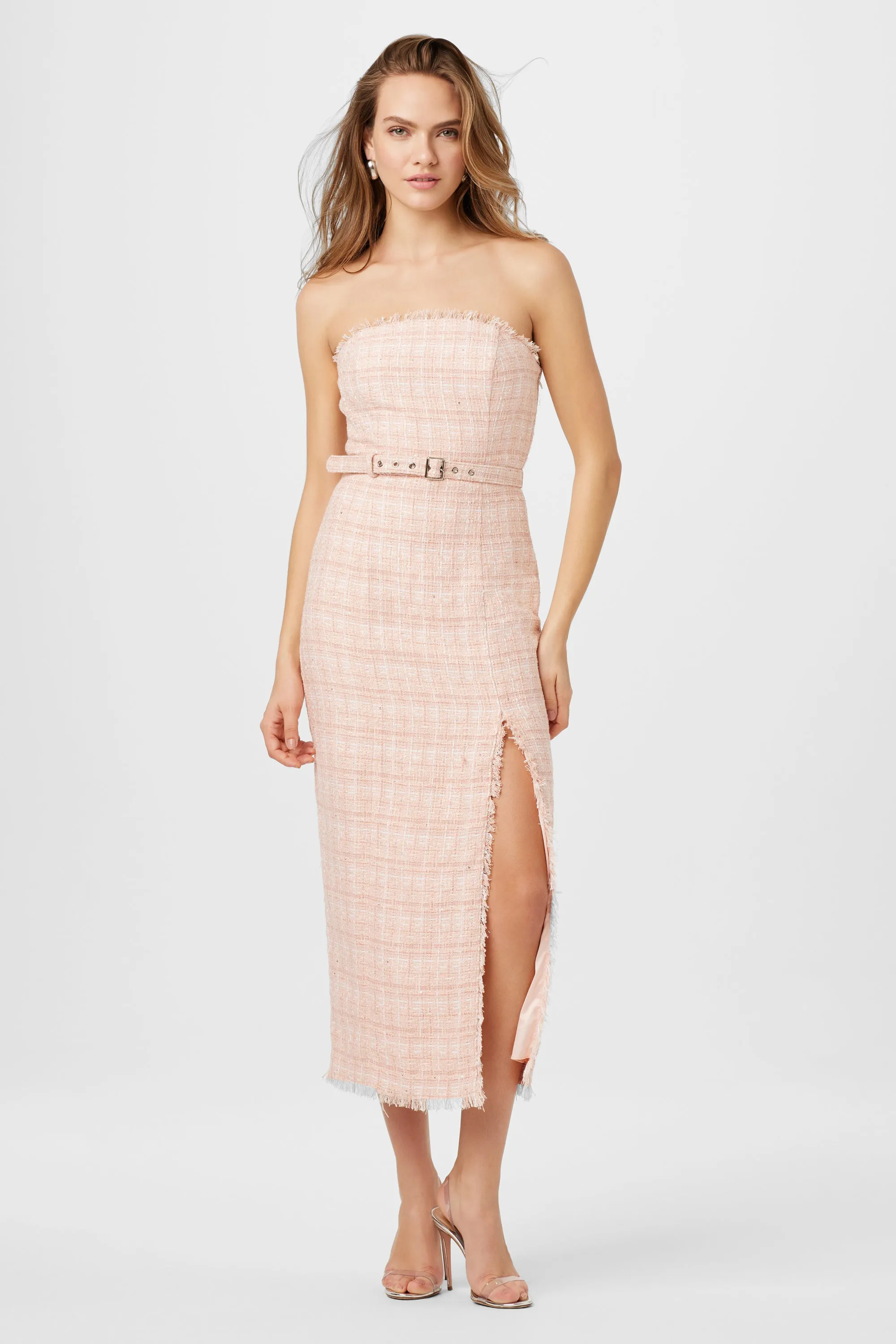 Vivian Strapless Tweed Midi Dress sold by Toccin