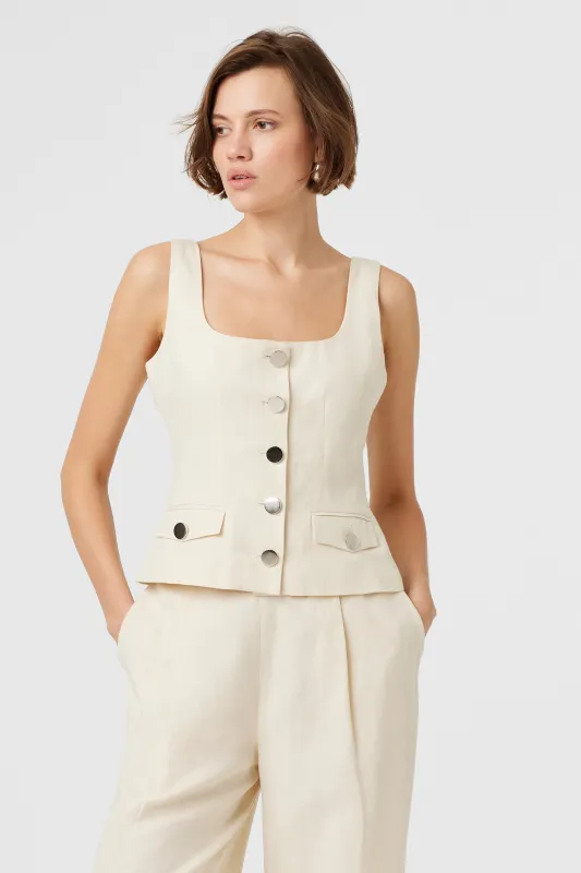 Georgia Linen Button-Front Top sold by Toccin