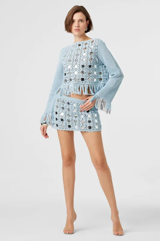 Kendra Mirror Crochet Sky Blue Skirt sold by Toccin