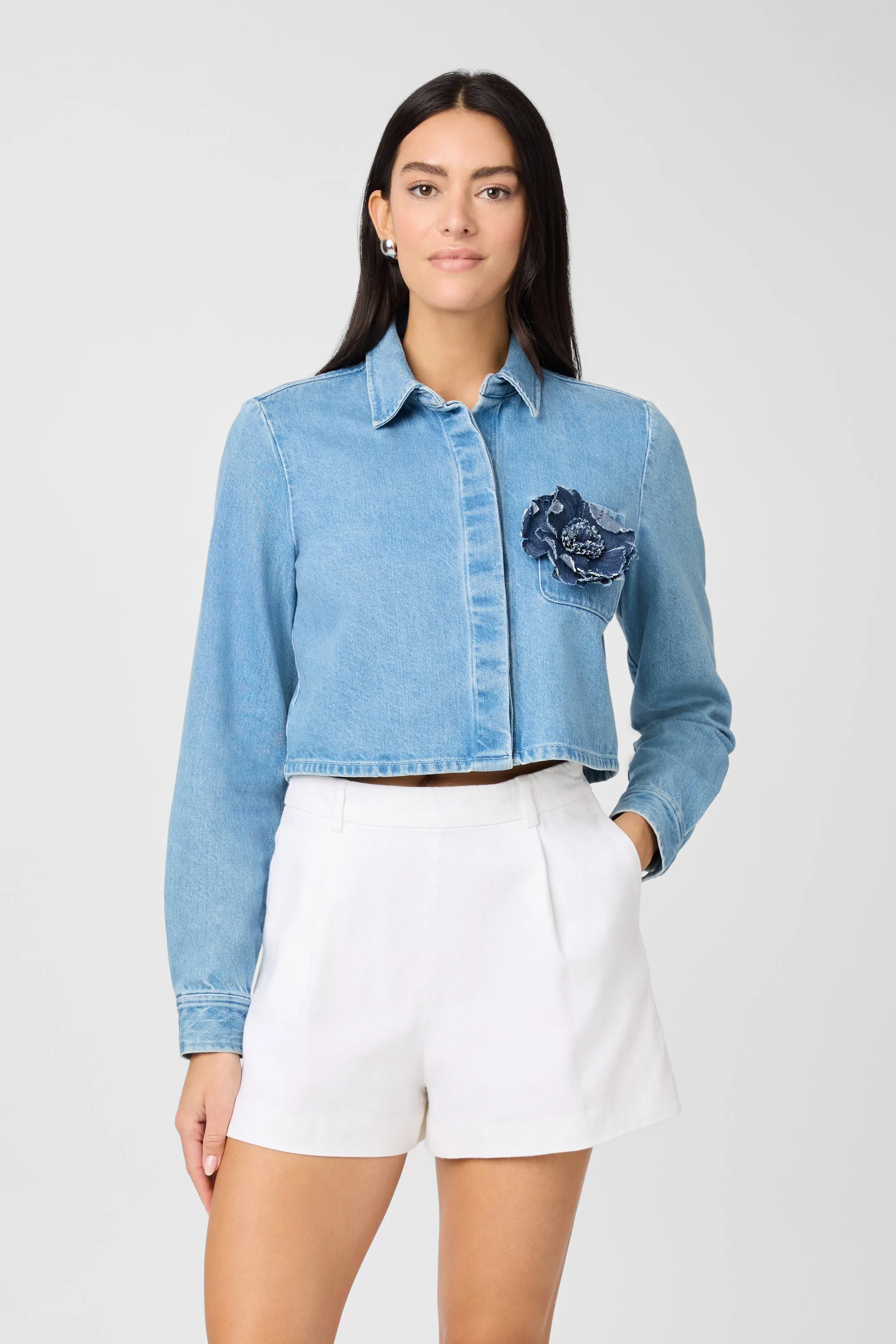 Jilly Denim Crop Flower Shirt sold by Toccin