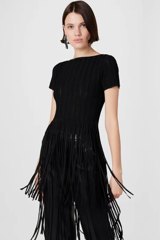 KYRA SHORT SLEEVE FRINGE TOP sold by Toccin