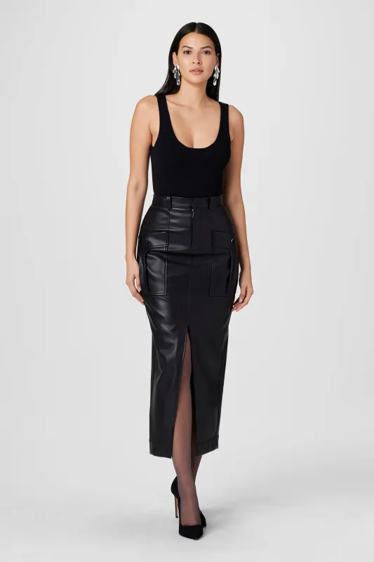 FALLON VEGAN LEATHER CARGO MIDI SKIRT sold by Toccin