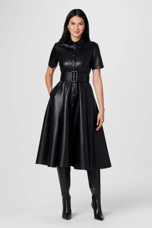 Jean Vegan Leather Midi Dress sold by Toccin