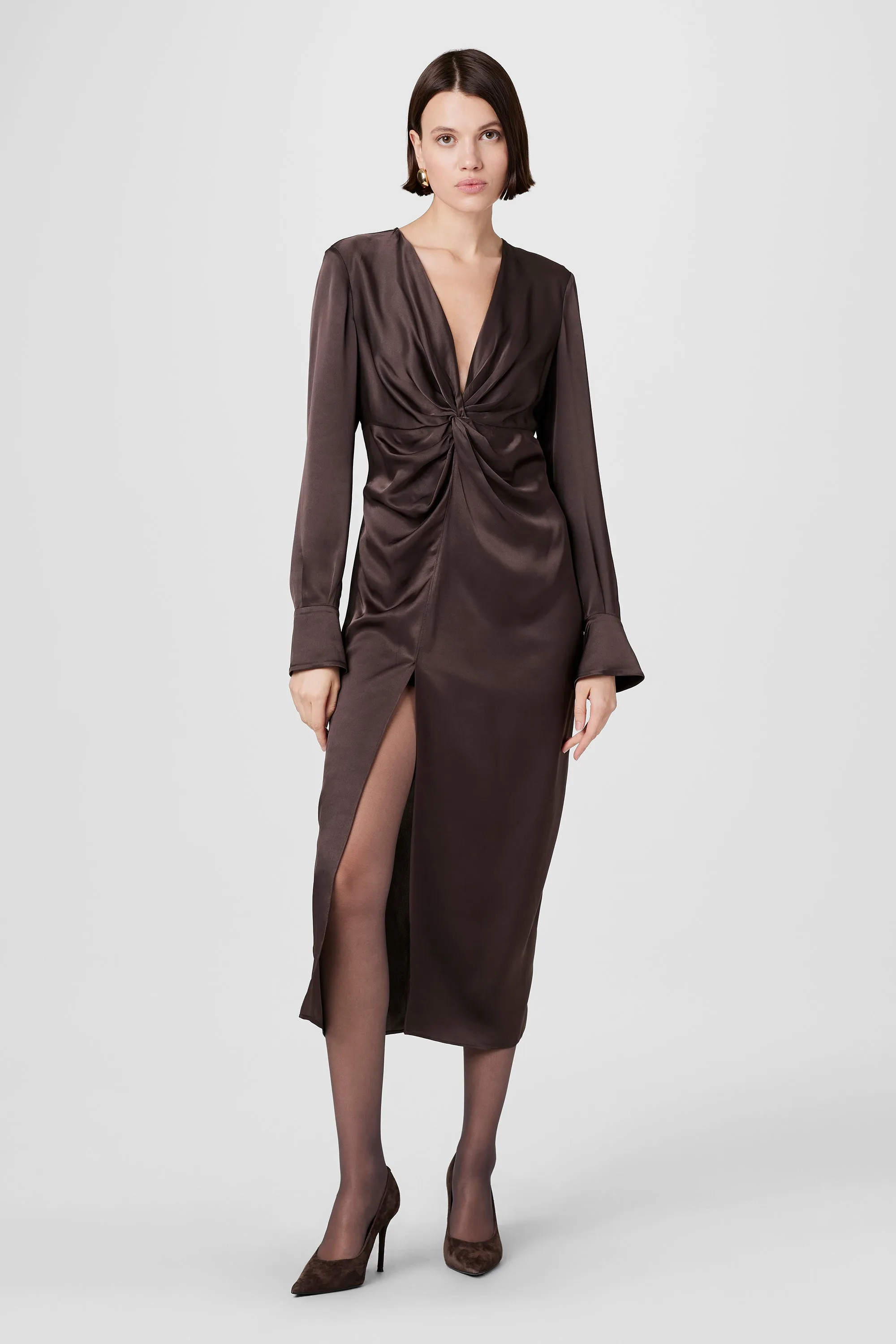 Leona Twist Front Silk Midi Dress sold by Toccin