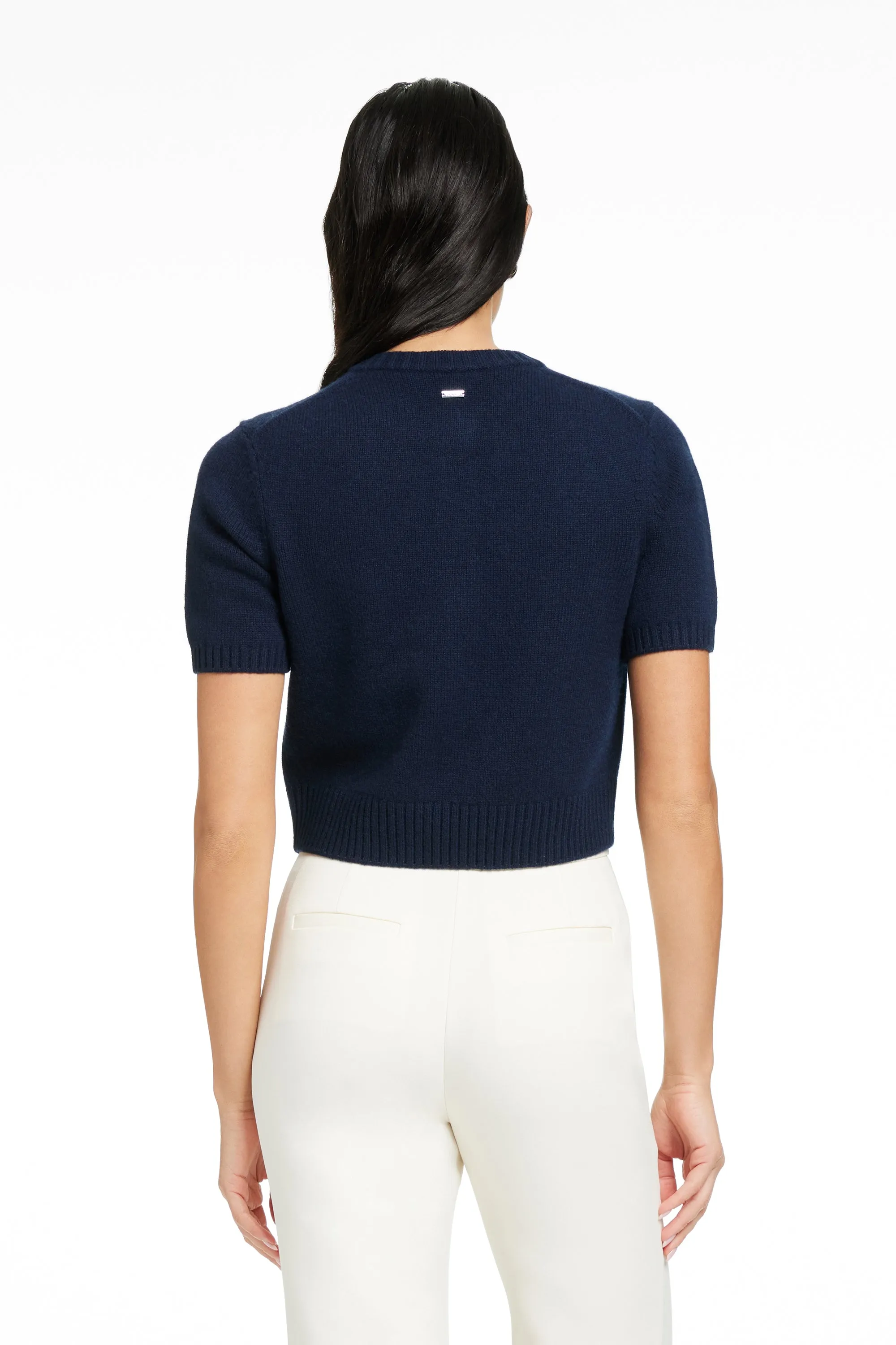 CASHMERE BLEND SHORT SLEEVE CROPPED SLIM FITTING CREWNECK CARDIGAN sold by Toccin product image thumbnail 3