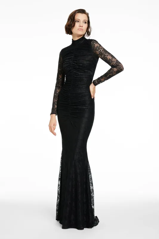 SYLVIE LONG SLEEVE MOCK NECK RUCHED GOWN sold by Toccin