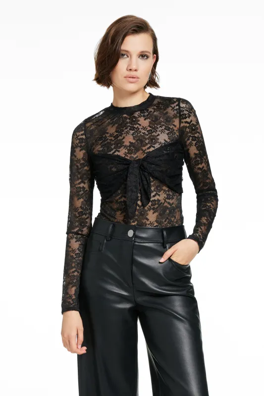 GISELLE TIE-FRONT LONG SLEEVE BODYSUIT sold by Toccin