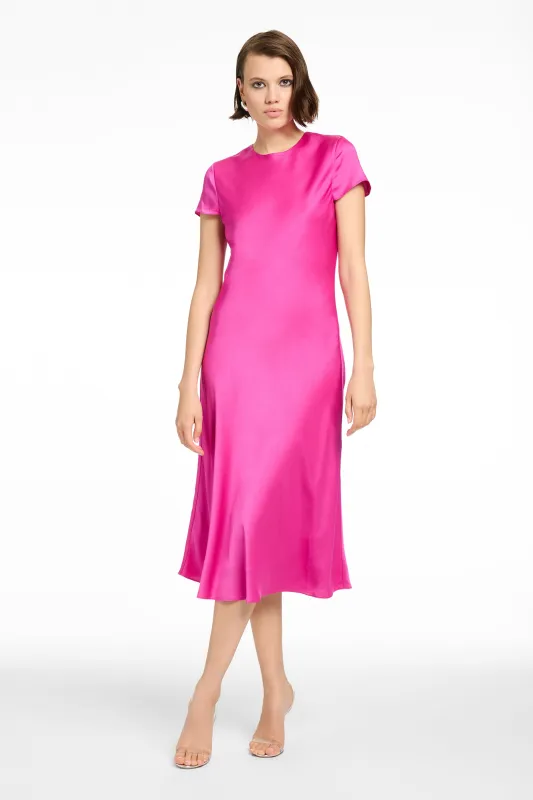 LUCIANA SHORT SLEEVE BIAS SILKY SATIN SLIP DRESS sold by Toccin