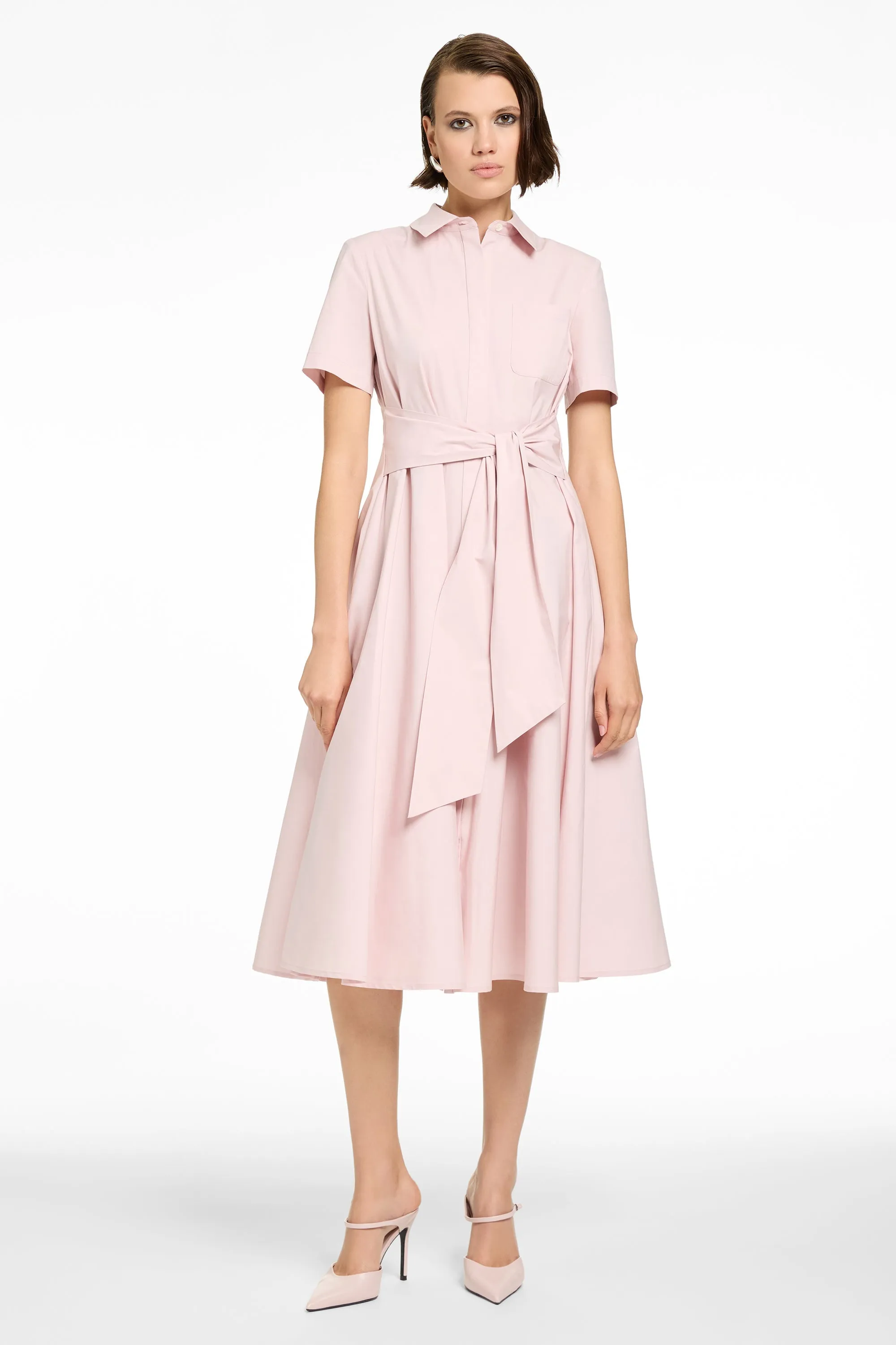 MEGAN SHORT SLEEVE TIE-FRONT MIDI SHIRT DRESS sold by Toccin
