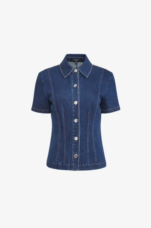 HALLE SHORT SLEEVE BUTTON FRONT TOP made by Toccin