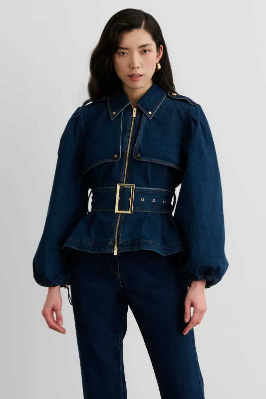 BRIGHTON BELTED ZIP-FRONT JACKET made by Toccin