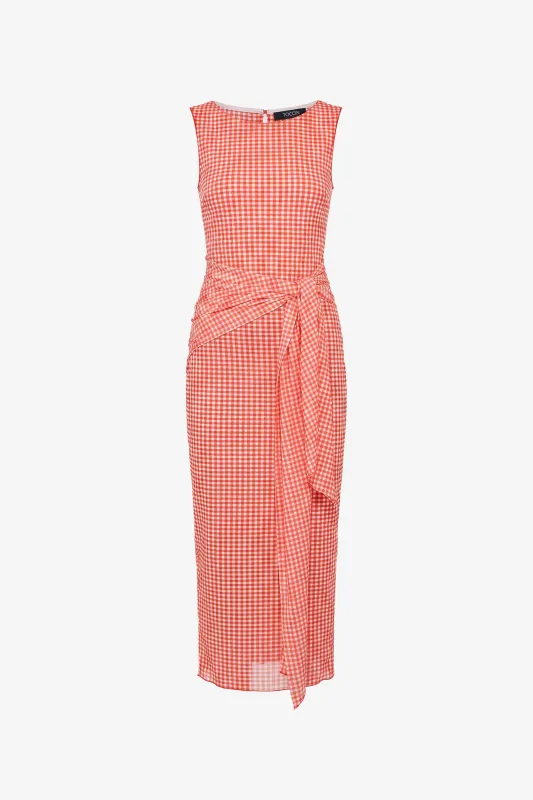 WYLIE BOAT NECK TIE-FRONT MIDI DRESS made by Toccin