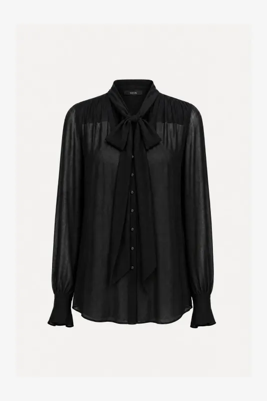 KAILA TIE NECK BUTTON-FRONT BLOUSE made by Toccin
