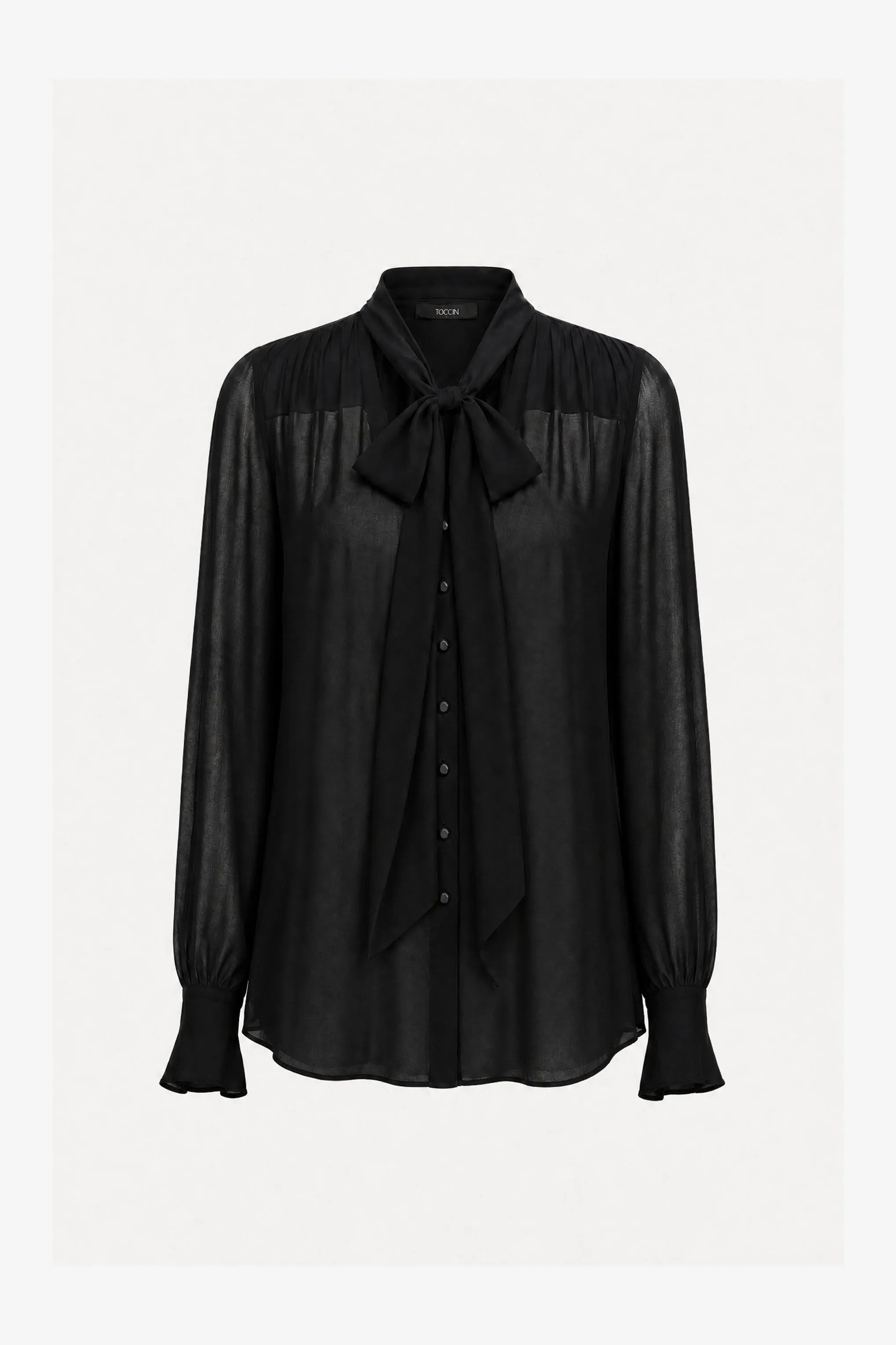 KAILA TIE NECK BUTTON-FRONT BLOUSE sold by Toccin