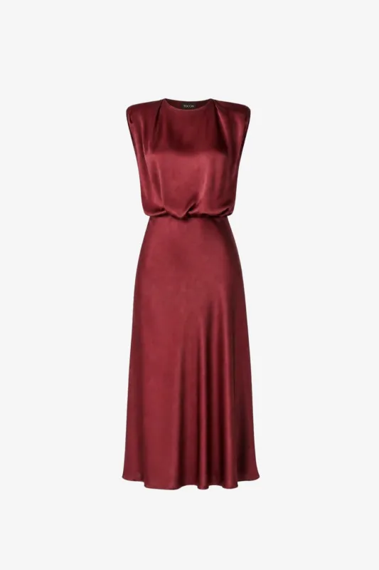 FLORA SLEEVELESS BLOUSON SILKY SATIN DRESS made by Toccin