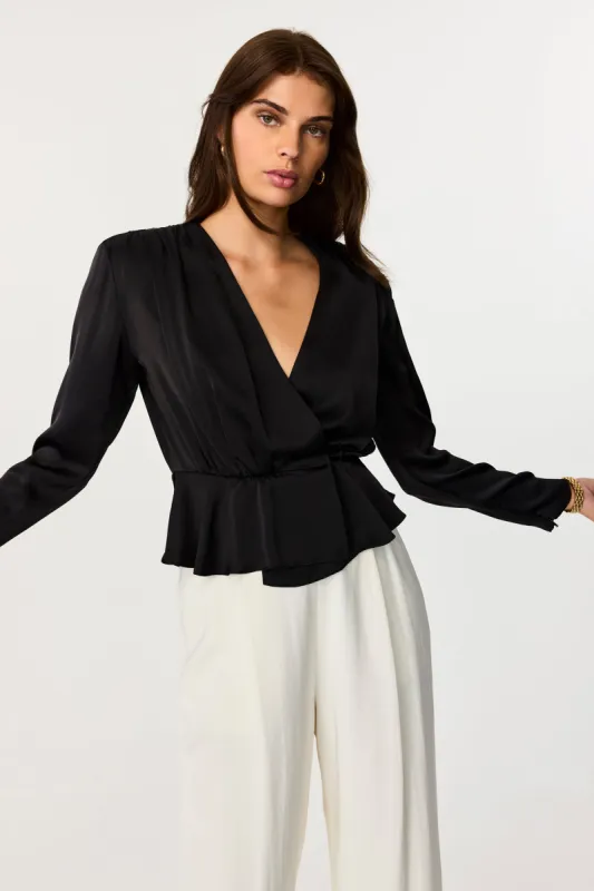 Adeline Silk Long Sleeve V Neck Top sold by Toccin