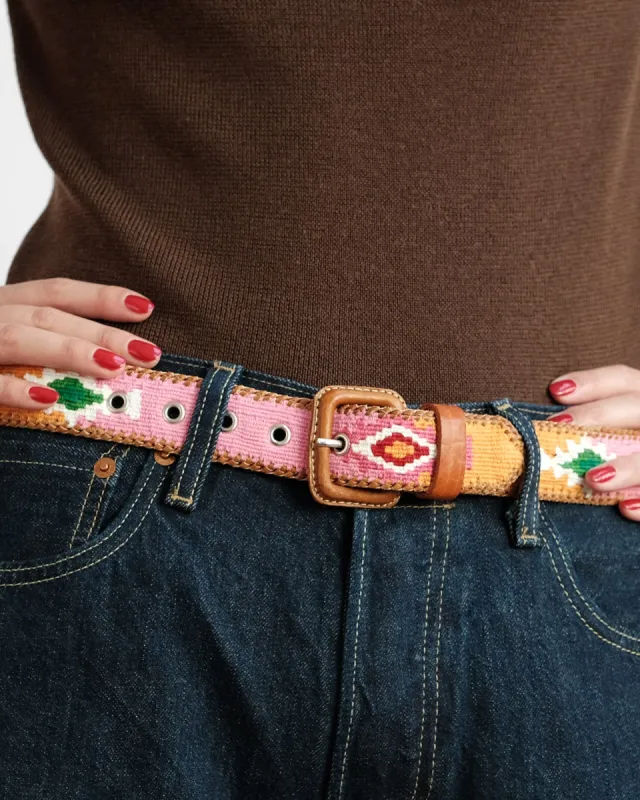 Handwoven Guatemalan Belt Orange Pink sold by Frances Valentine