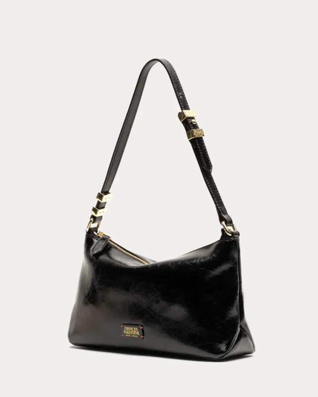 Freddie Shoulder Bag - Crinkled Leather Black sold by Frances Valentine