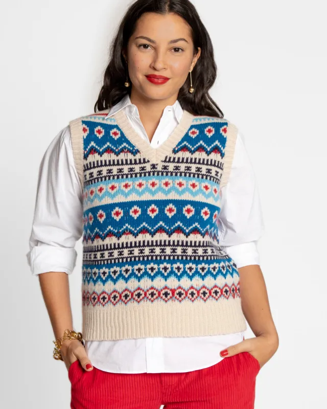 Eryn Wool Fair Isle Vest White sold by Frances Valentine