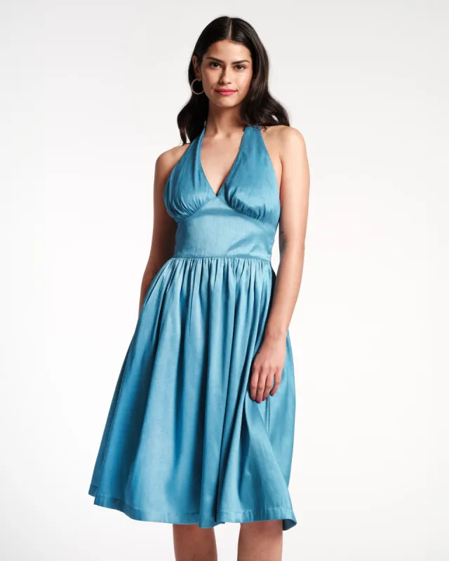Lydia Dress - Dupioni Blue sold by Frances Valentine