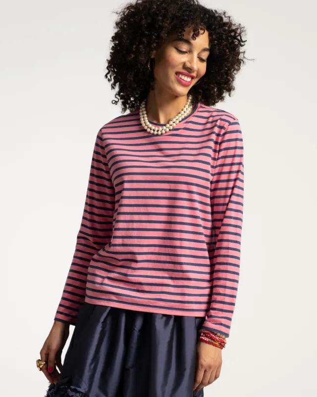 Long Sleeve Striped Tee Shirt - Pink Navy sold by Frances Valentine