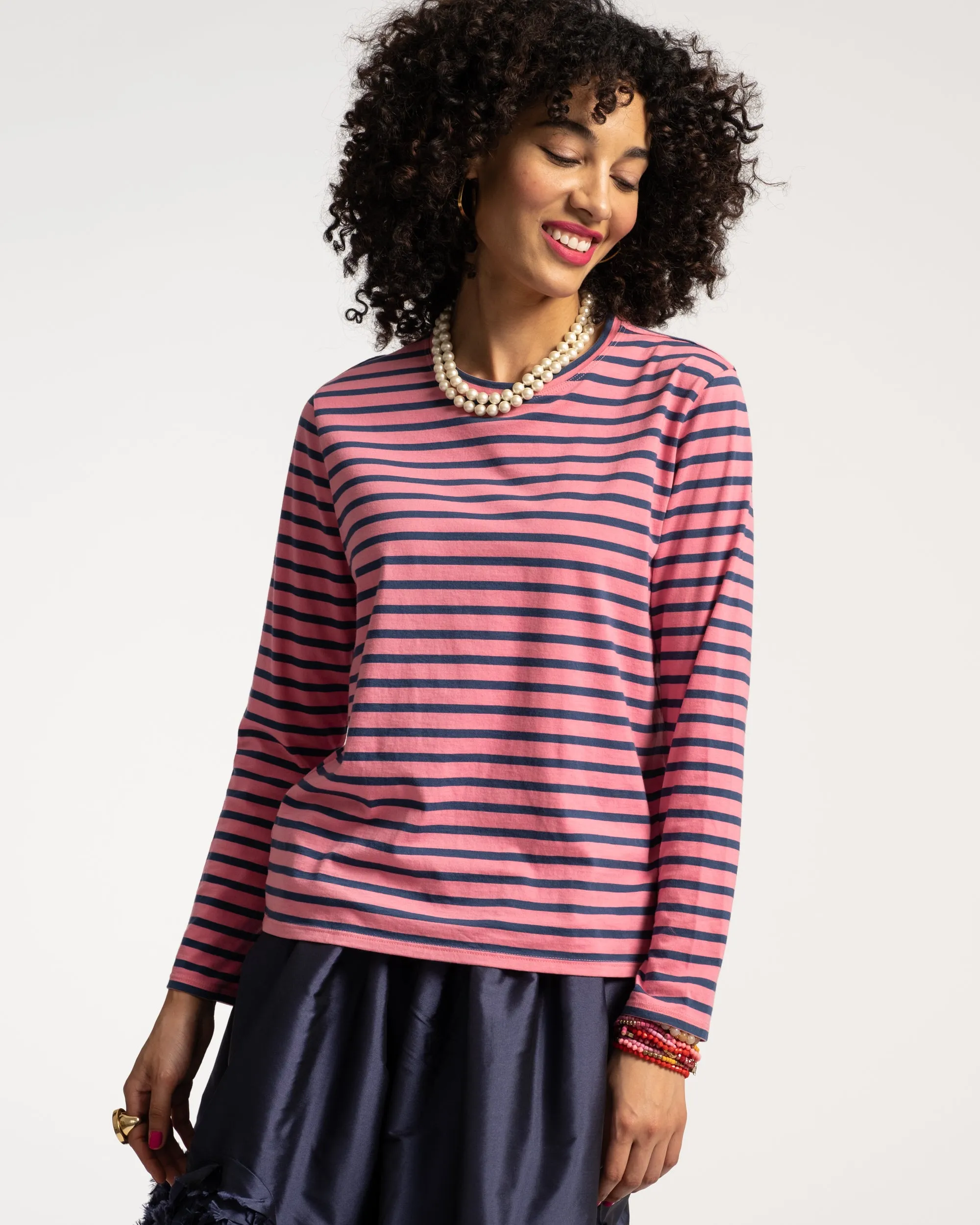 Long Sleeve Striped Tee Shirt - Pink Navy sold by Frances Valentine