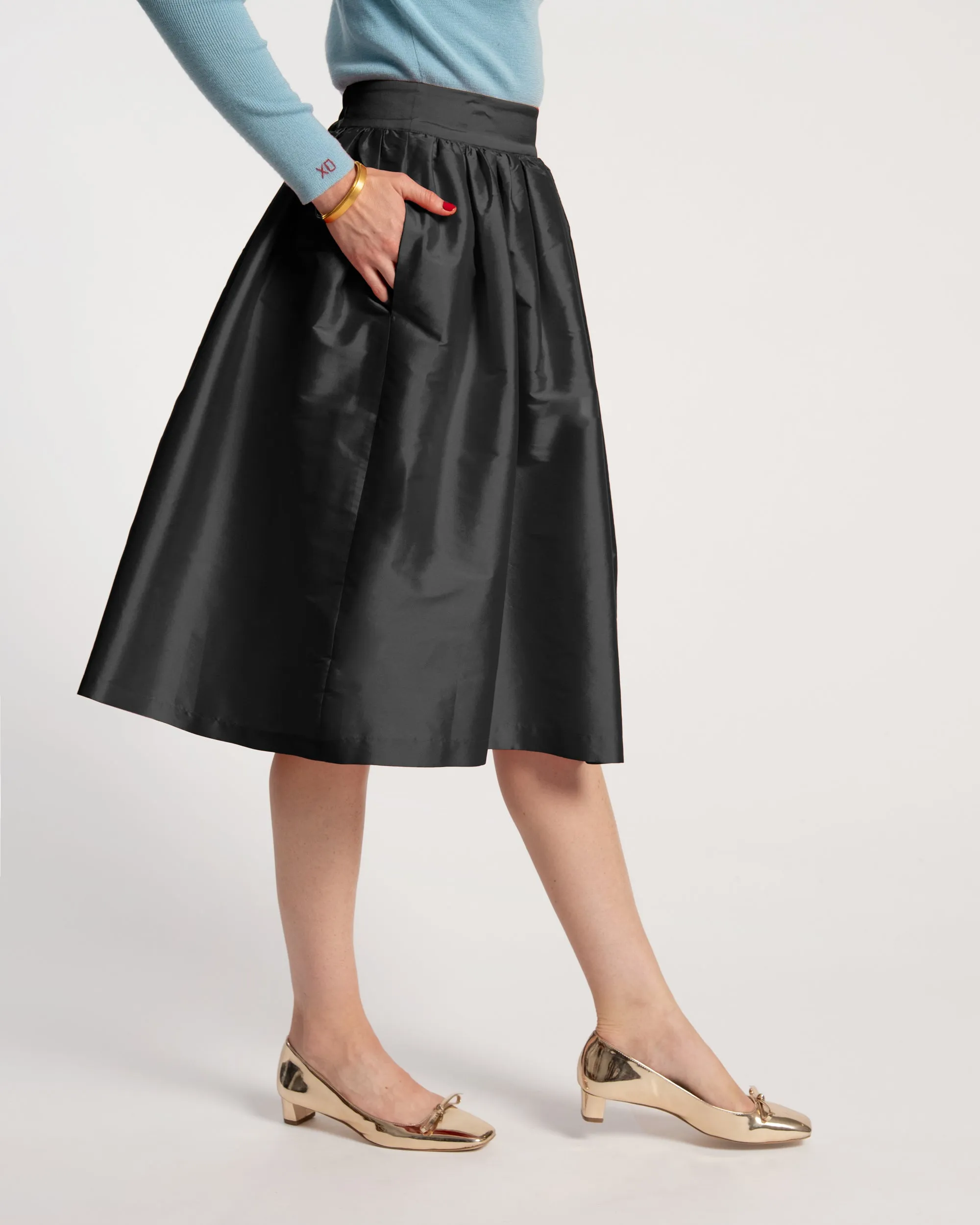 Barbara Gathered Midi Skirt - Black sold by Frances Valentine