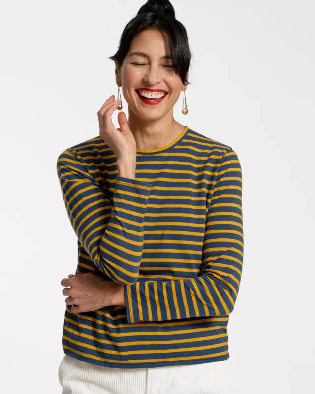 Long Sleeve Striped Tee Shirt - Mustard Navy sold by Frances Valentine
