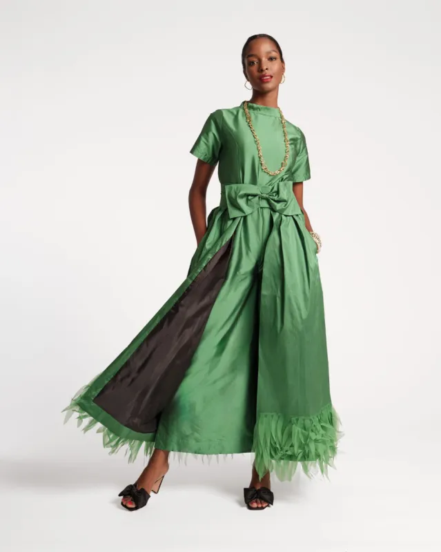 Jody Jumpsuit Feather Fringe - Emerald sold by Frances Valentine