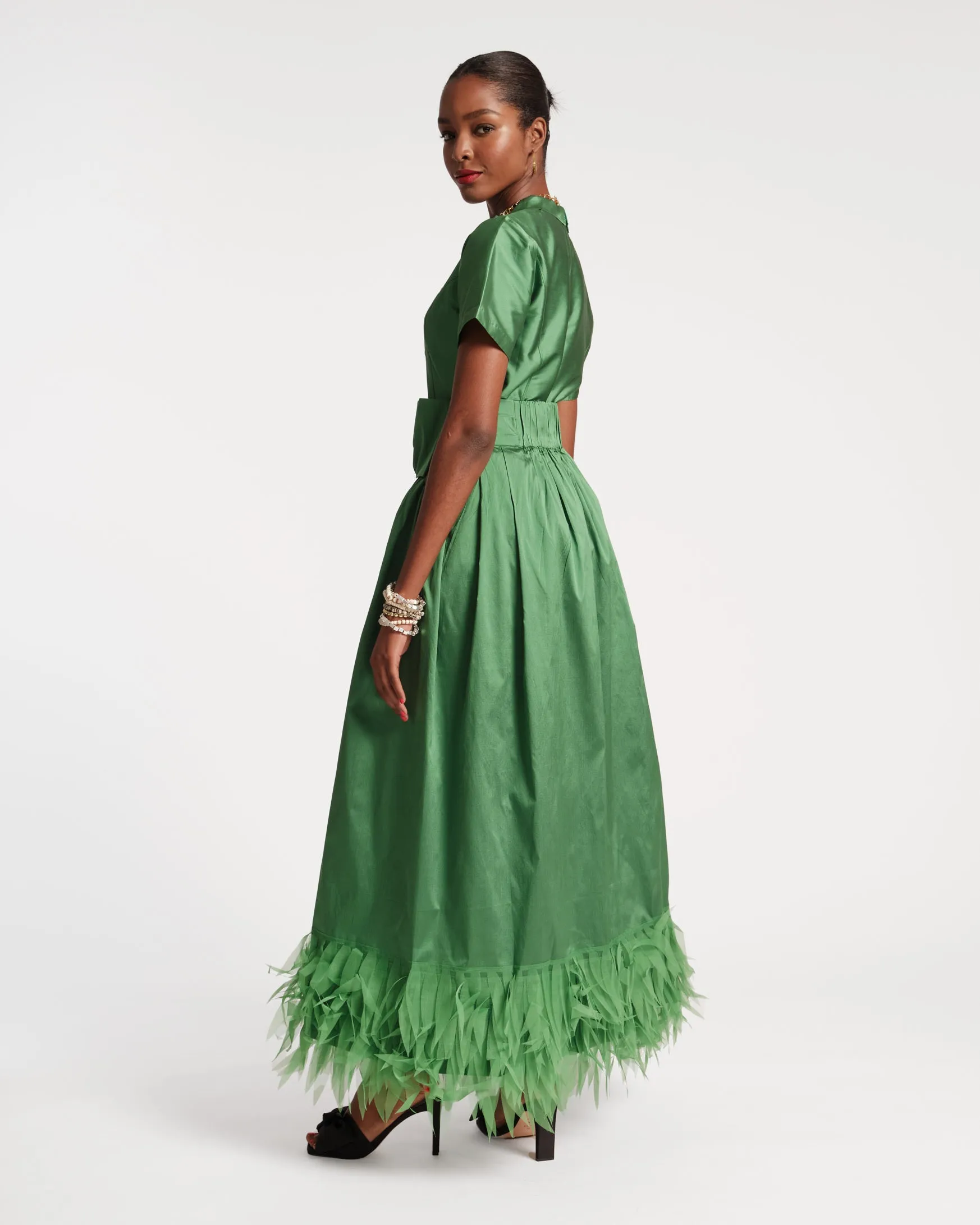 Jody Jumpsuit Feather Fringe - Emerald sold by Frances Valentine product image thumbnail 5