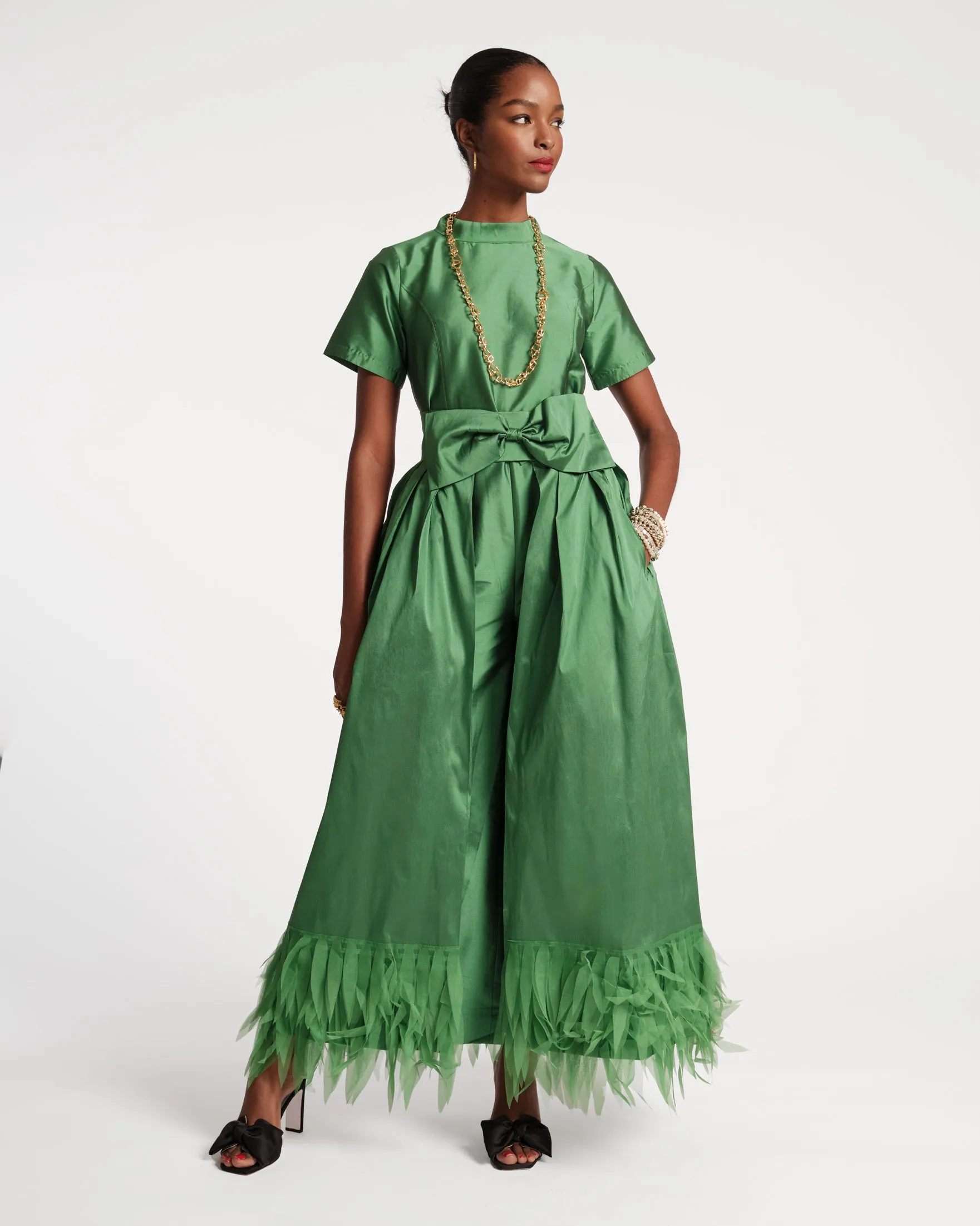 Jody Jumpsuit Feather Fringe - Emerald sold by Frances Valentine product image thumbnail 2