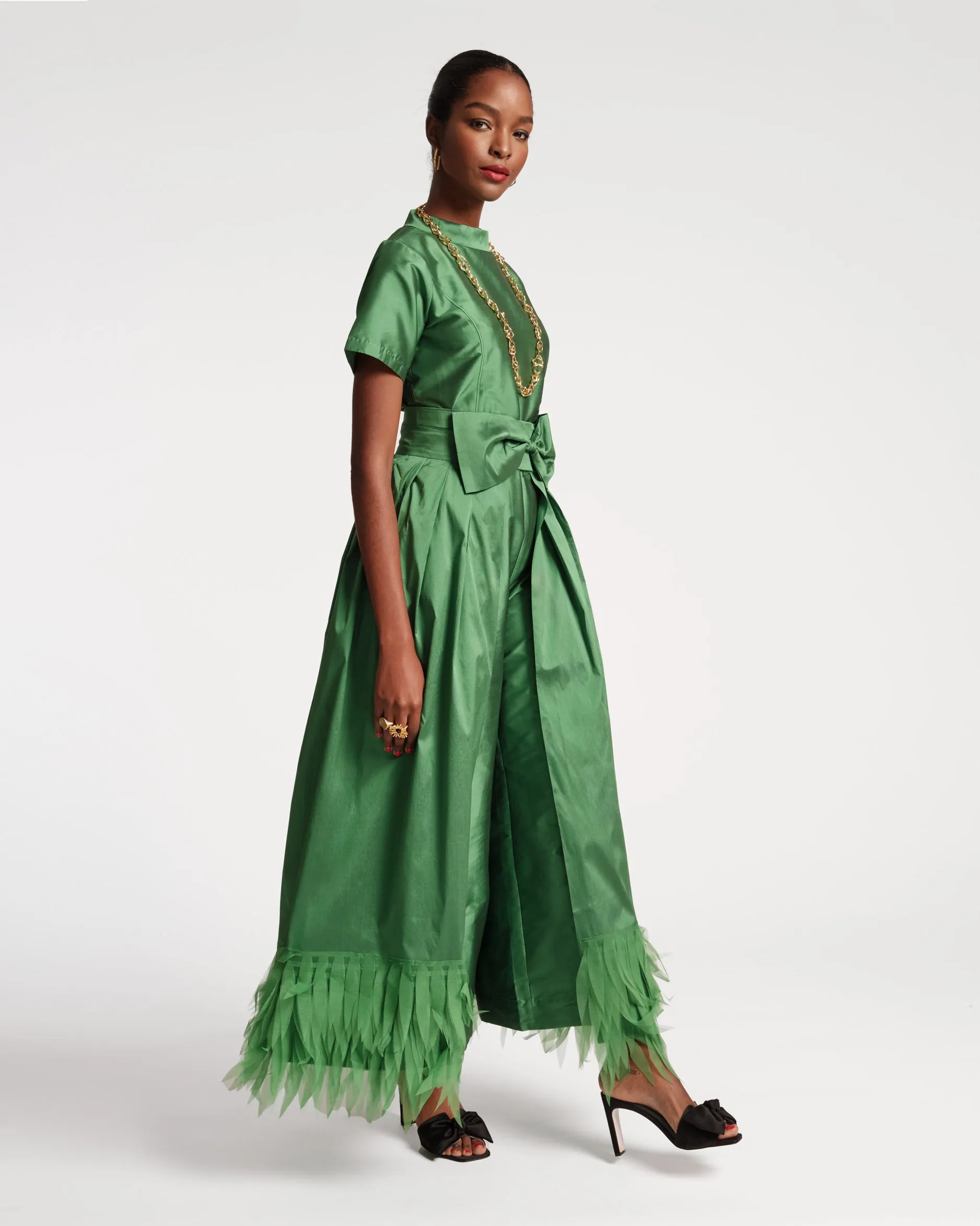 Jody Jumpsuit Feather Fringe - Emerald sold by Frances Valentine product image thumbnail 4