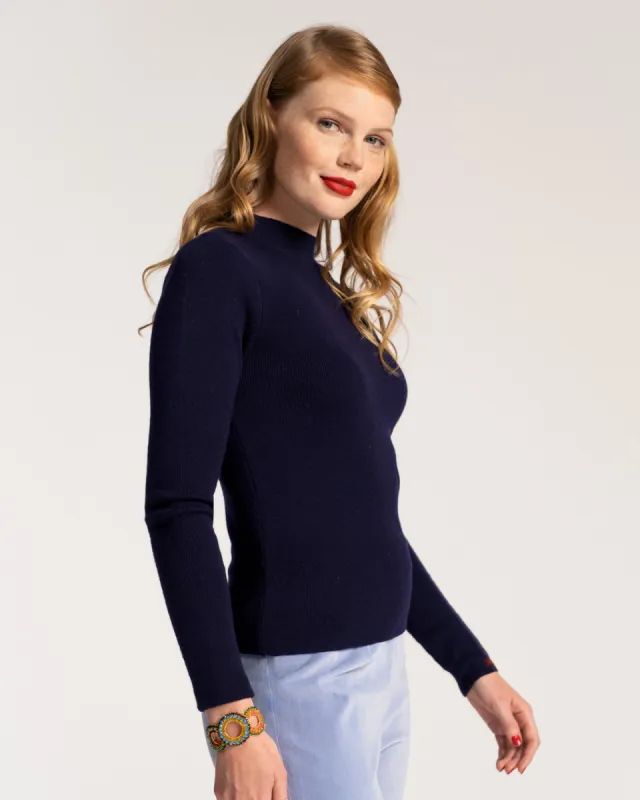 Marie Long Sleeve Sweater Merino Navy sold by Frances Valentine