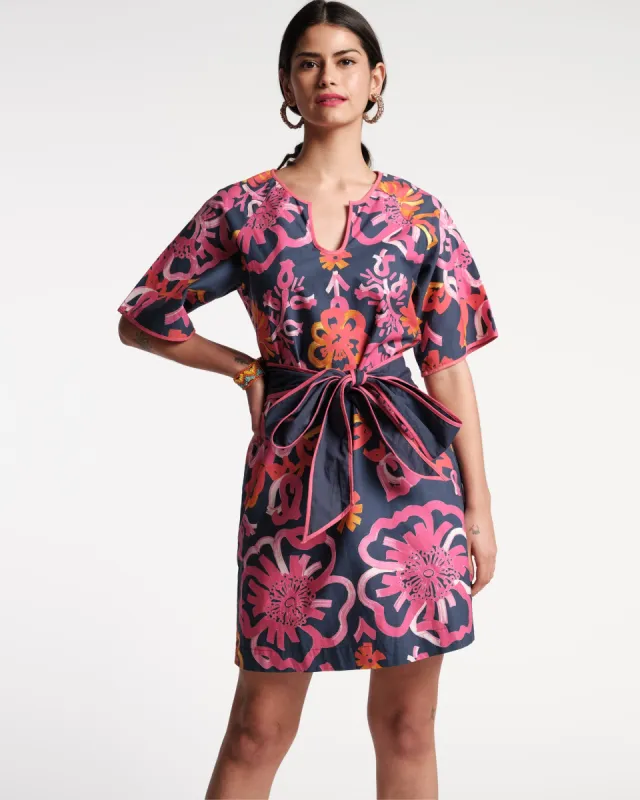 Doris Mini Dress Cotton Poplin Graphic Gerbera Print sold by Frances Valentine