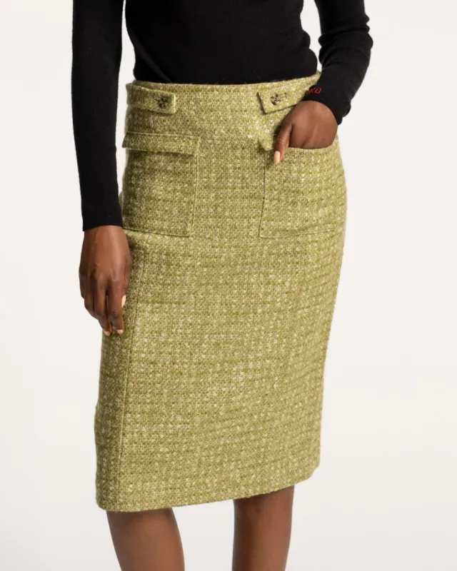 Pencil Skirt Cedar Boucle Wool Green sold by Frances Valentine