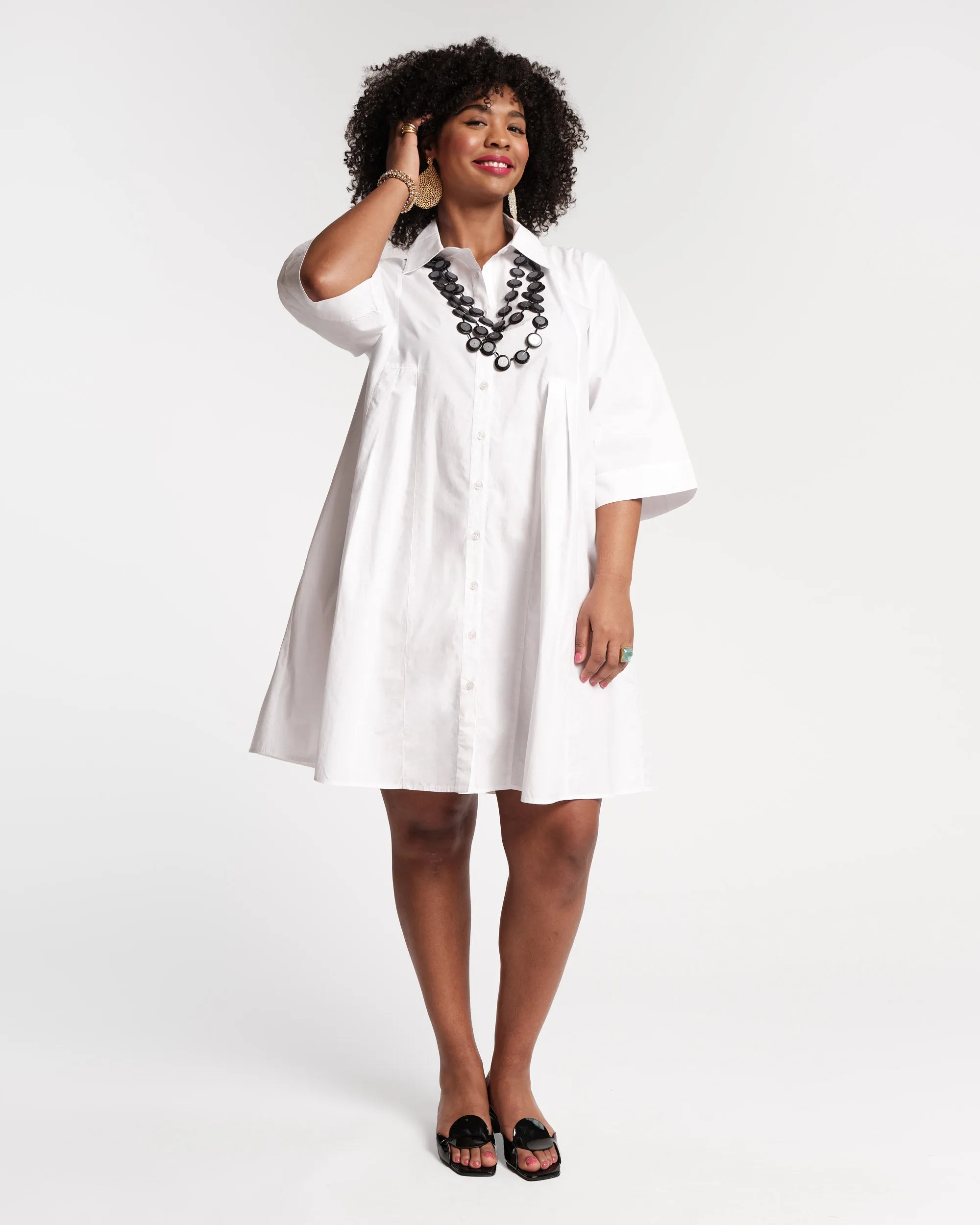 Isla Pleated Mini Shirtdress sold by Frances Valentine