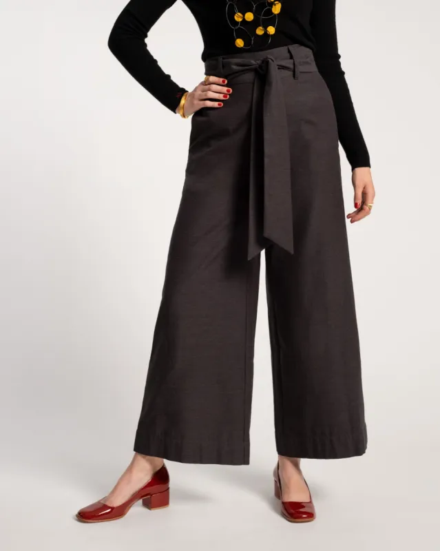 Zoey Belted Cotton Pant Charcoal sold by Frances Valentine