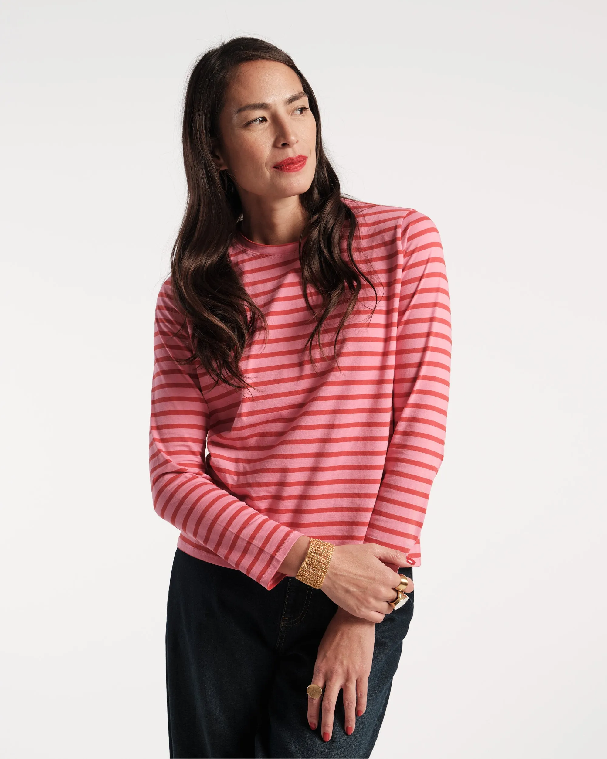 Long Sleeve Striped Tee Shirt - Pink Red sold by Frances Valentine