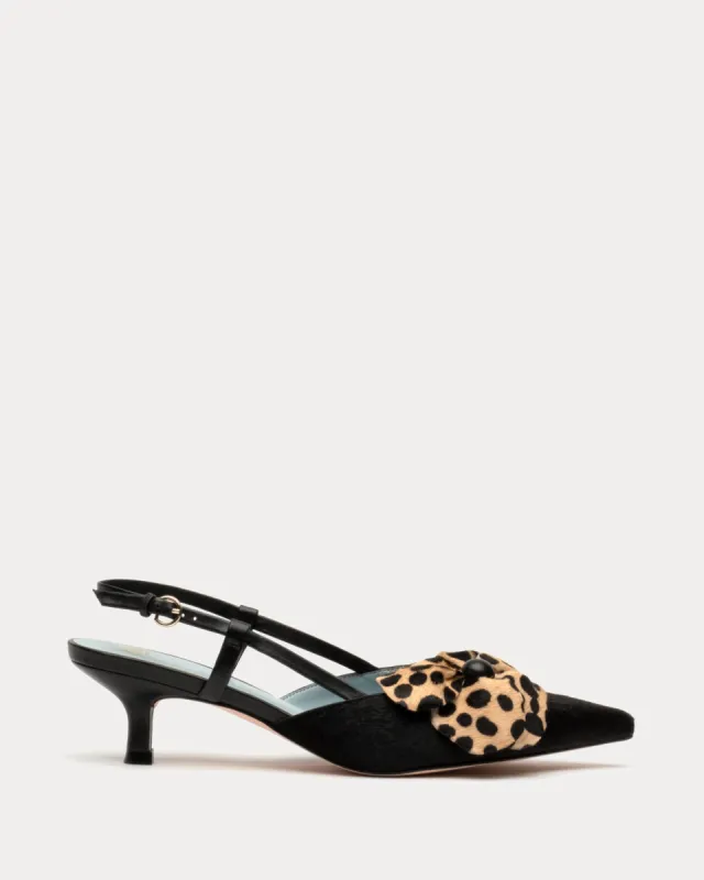 Flower Kitten Heel - Black Haircalf sold by Frances Valentine