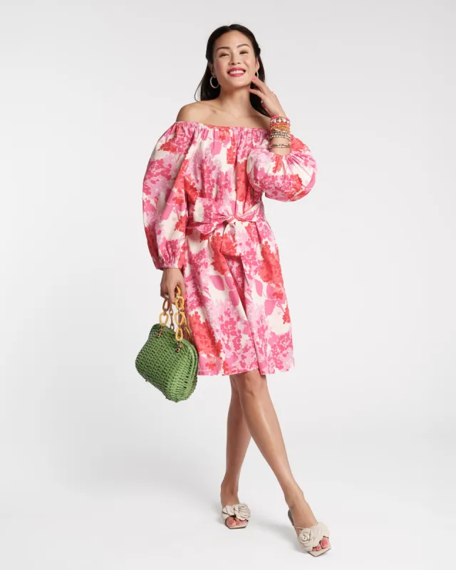Bliss Mini Dress Cotton Poplin Pink Hydrangea Print sold by Frances Valentine