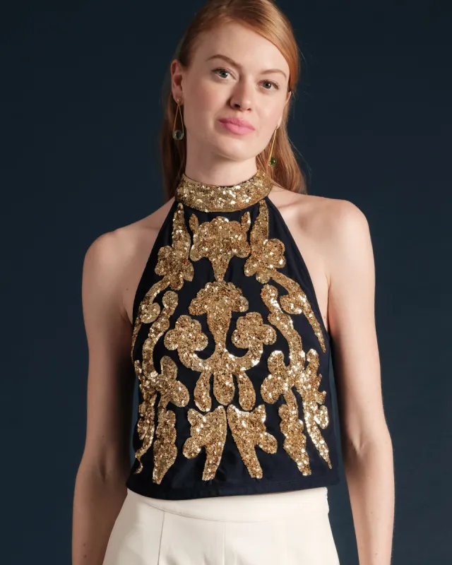 Goddess Top Navy Gold sold by Frances Valentine