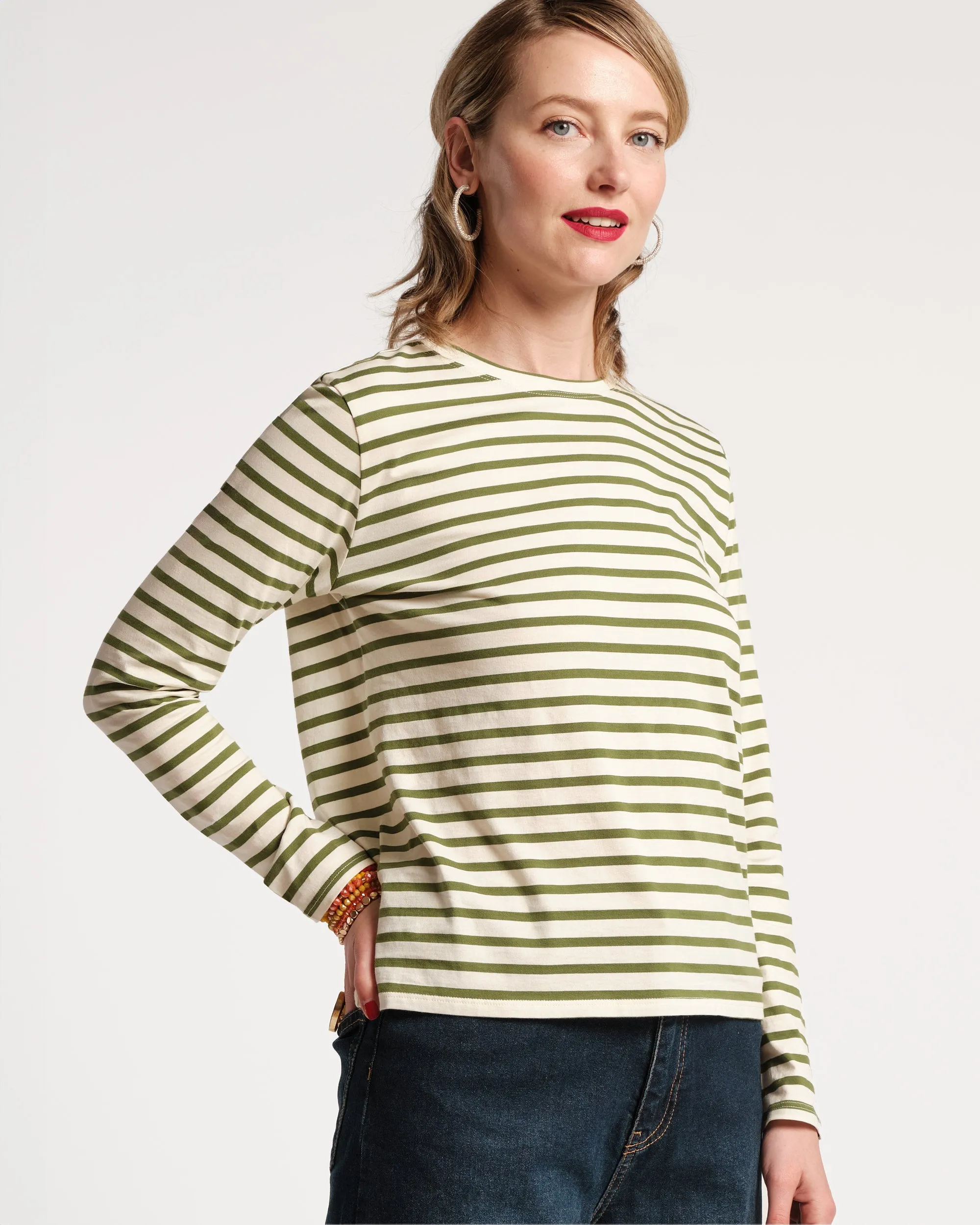 Long Sleeve Striped Tee Shirt - Oyster Green sold by Frances Valentine product image thumbnail 3
