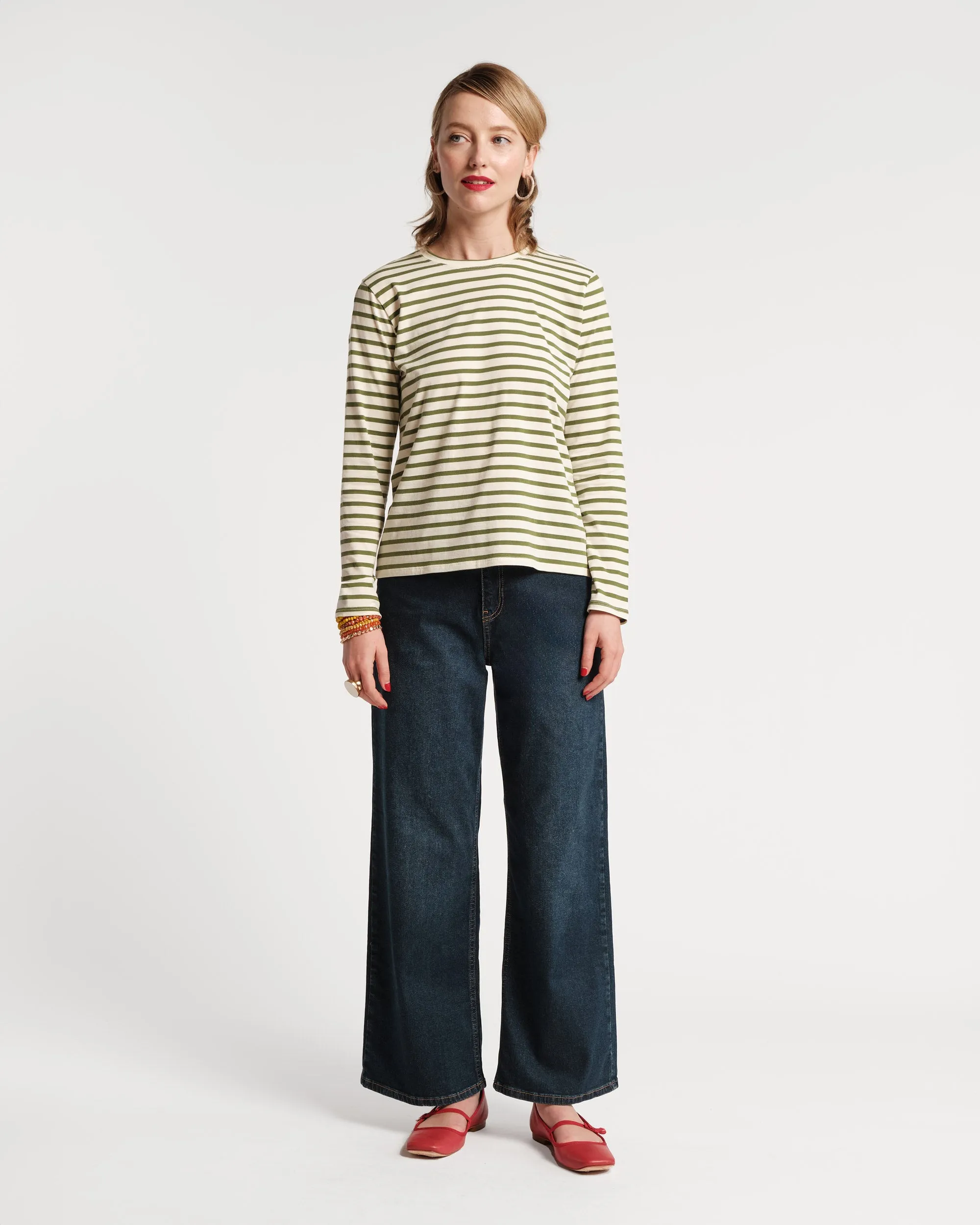 Long Sleeve Striped Tee Shirt - Oyster Green sold by Frances Valentine