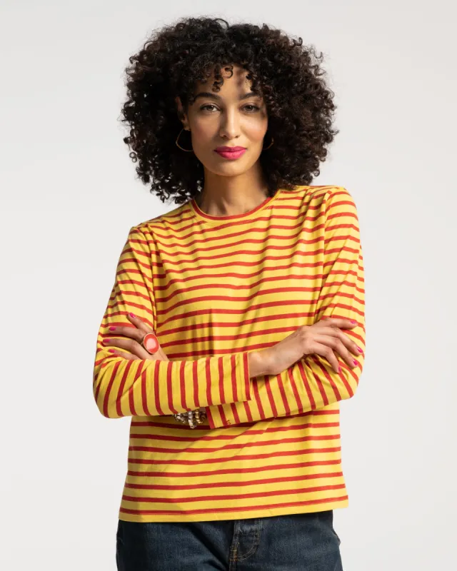Long Sleeve Striped Tee Shirt - Yellow Red sold by Frances Valentine
