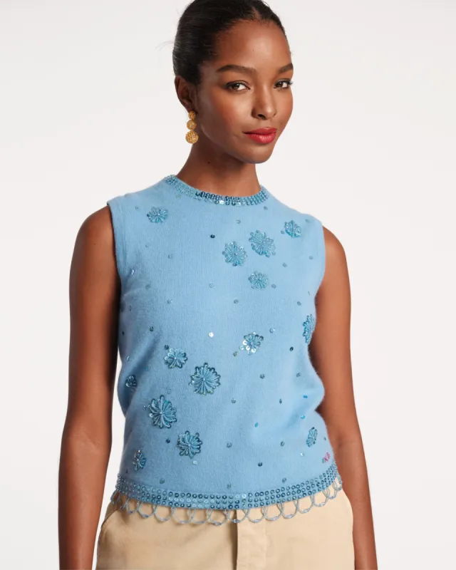 Star Embroidered Knit Shell - Light Blue sold by Frances Valentine
