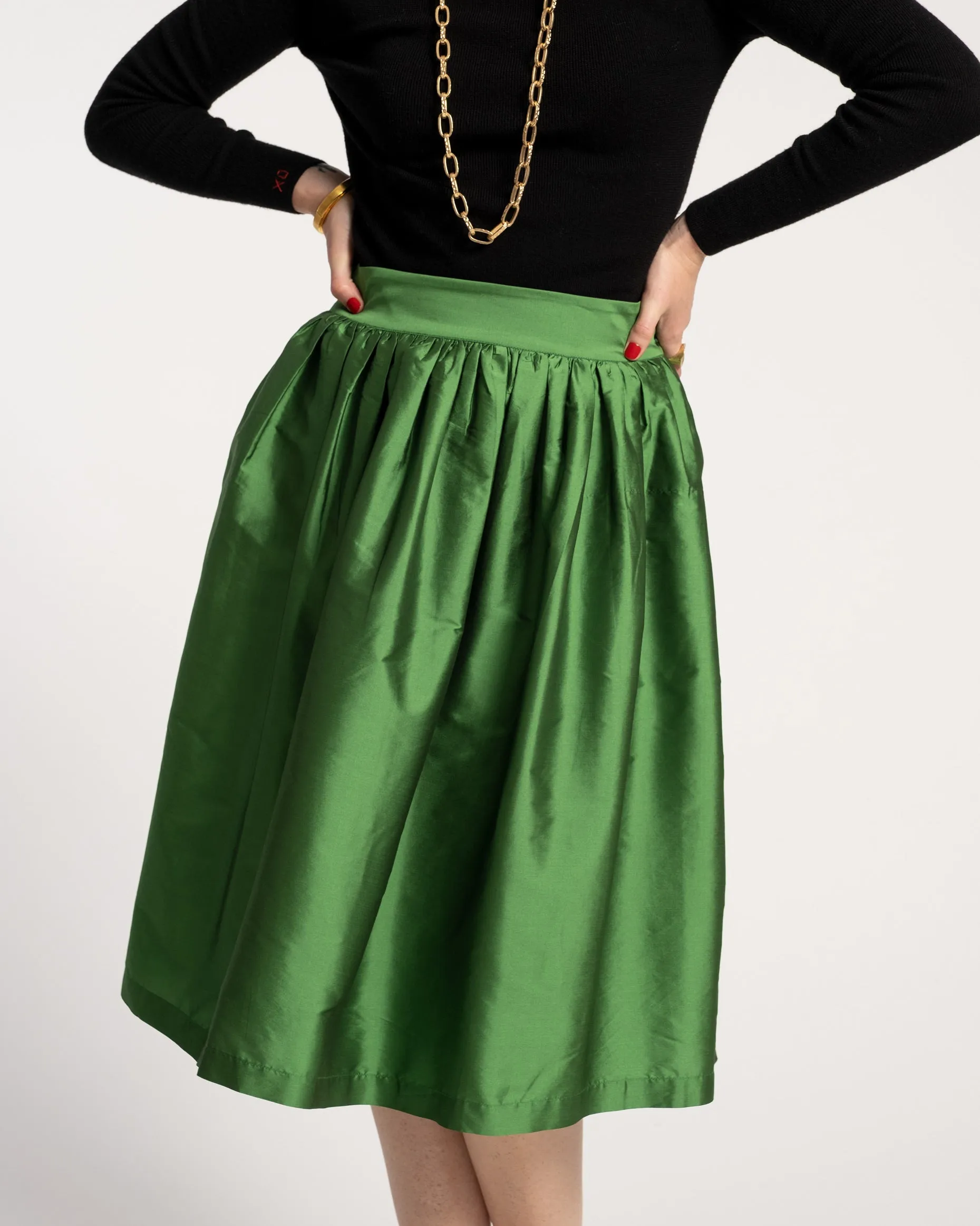 Barbara Gathered Midi Skirt Emerald sold by Frances Valentine