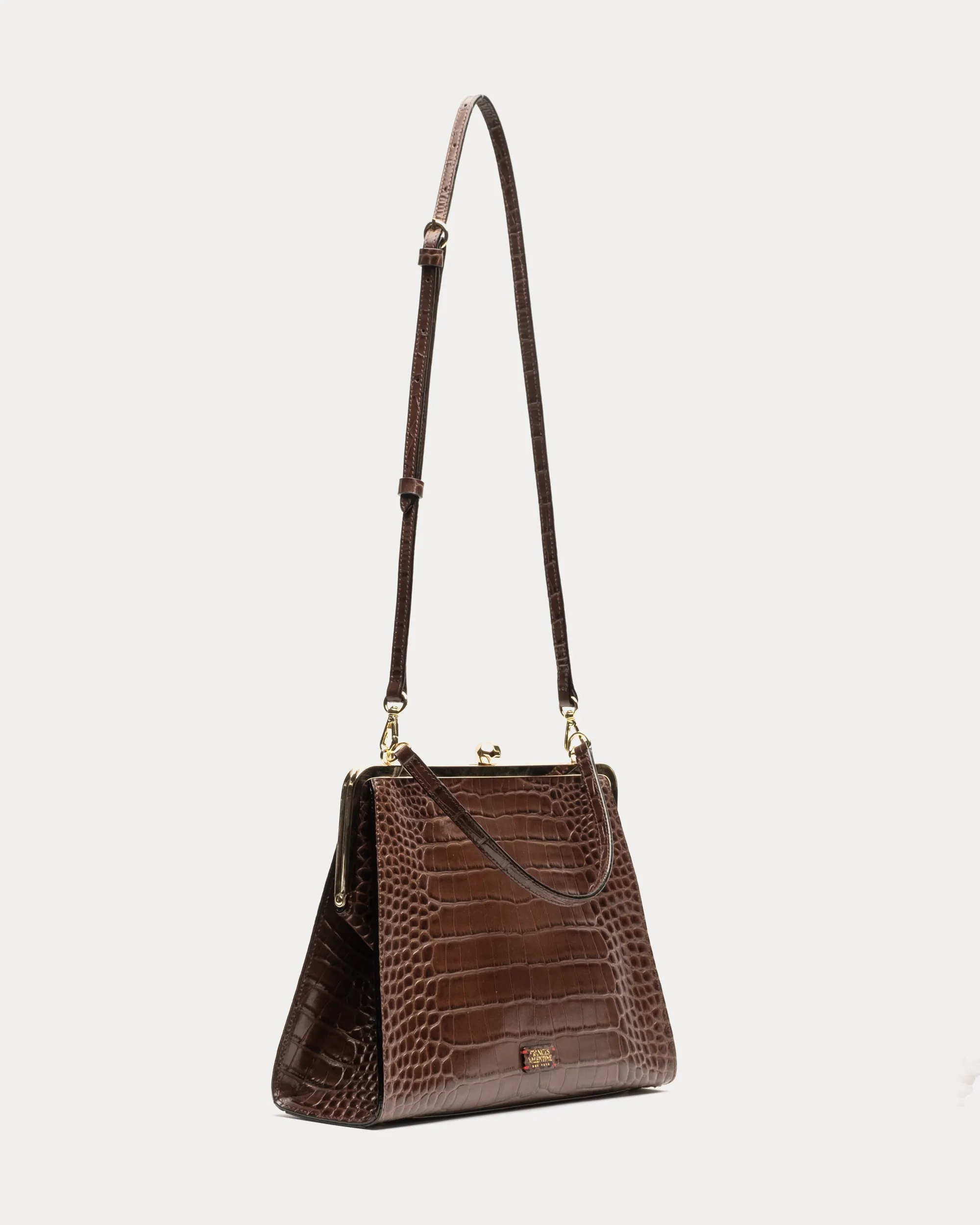 Jackie Frame Bag Croc Embossed Leather Chocolate sold by Frances Valentine product image thumbnail 4