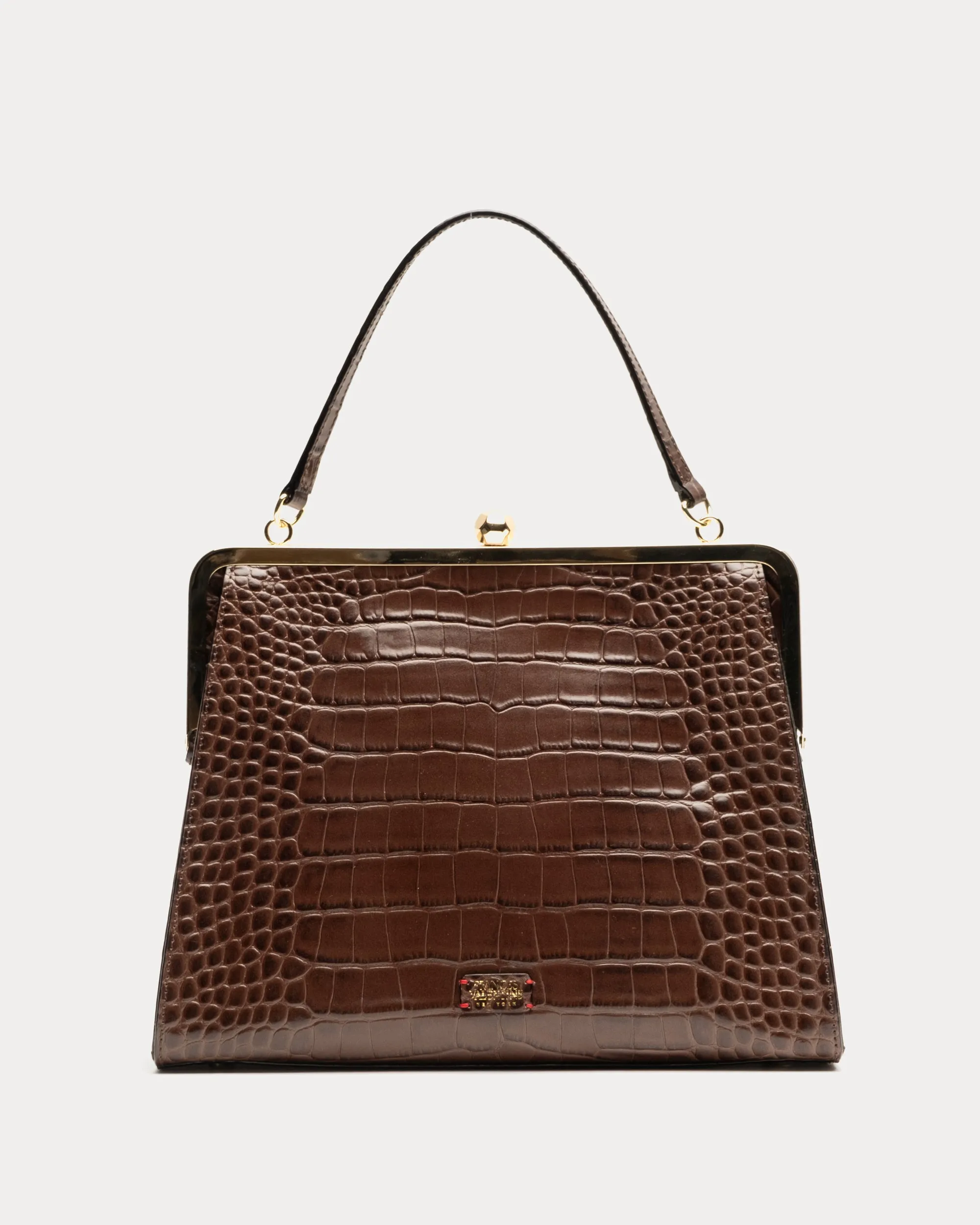 Jackie Frame Bag Croc Embossed Leather Chocolate sold by Frances Valentine