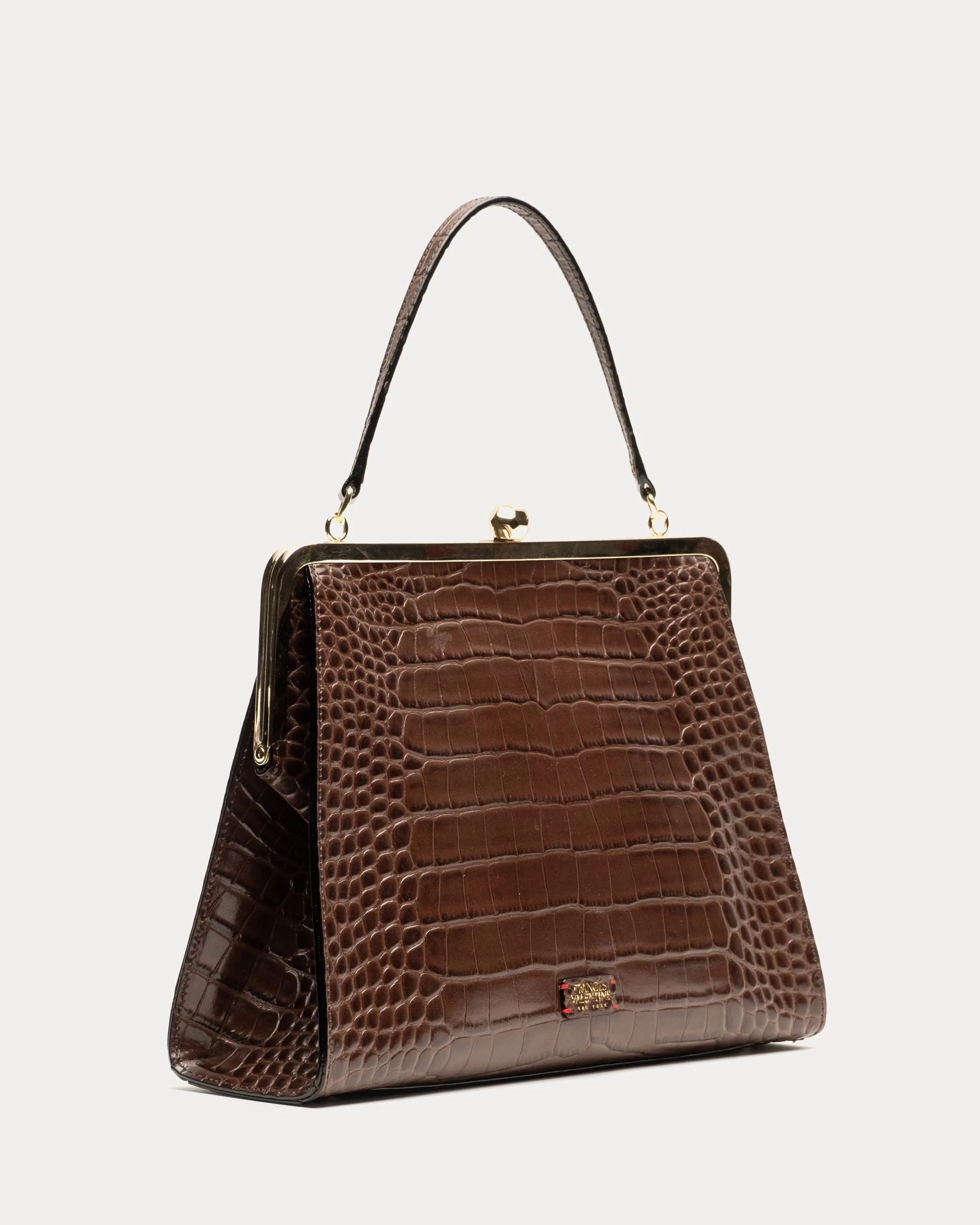 Jackie Frame Bag Croc Embossed Leather Chocolate sold by Frances Valentine product image thumbnail 3