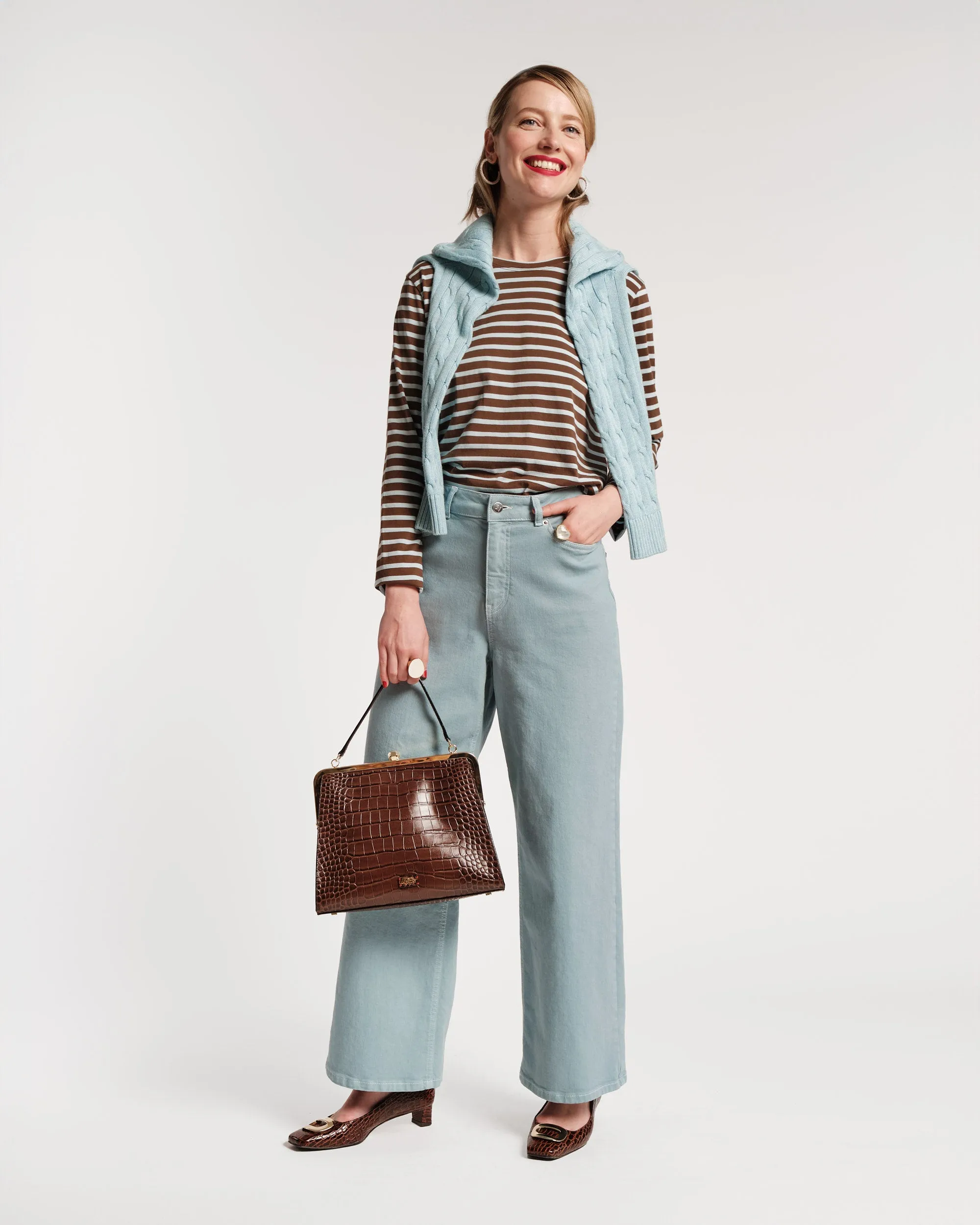 Jackie Frame Bag Croc Embossed Leather Chocolate sold by Frances Valentine product image thumbnail 2